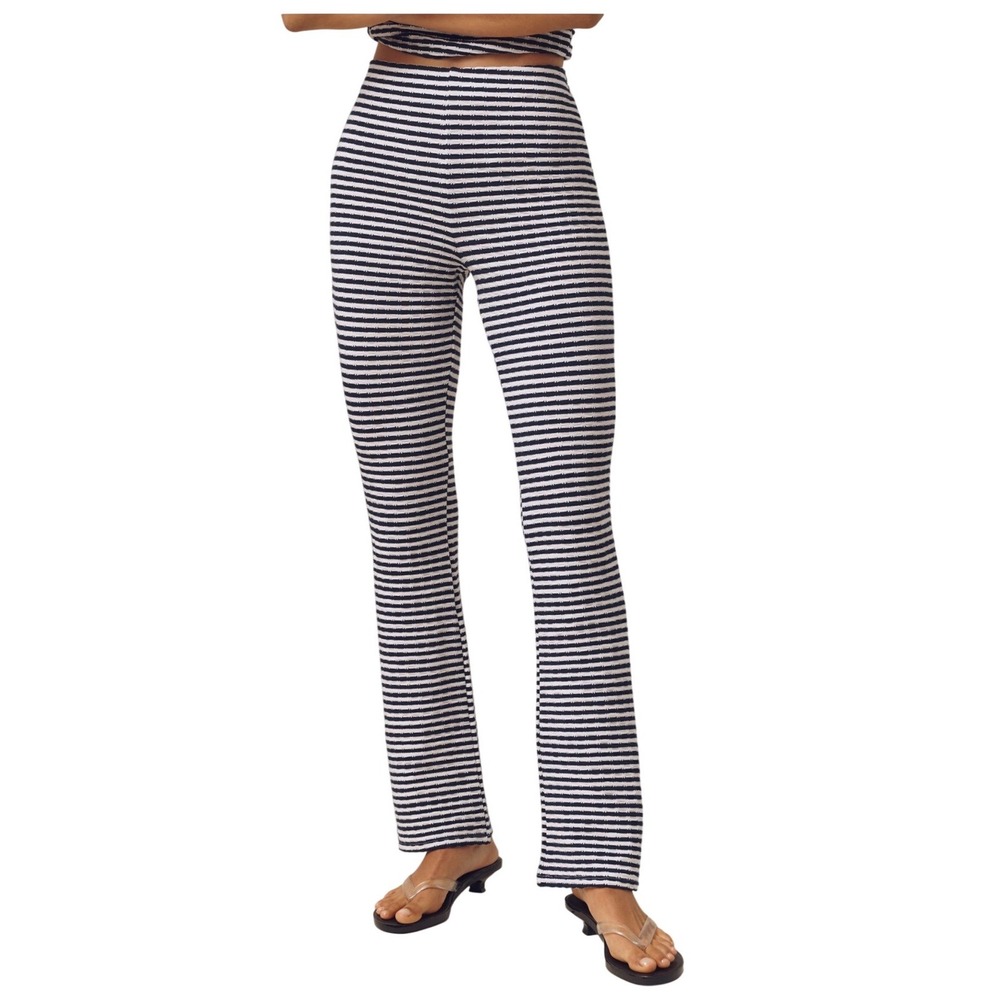 Anthropologie Maeve Striped Knit Pull On Pants Navy Size Large Lounge Cozy